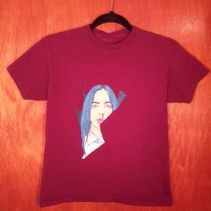 Billie Eilish T-Shirt Cotton Red Burgundy Maroon Bad Guy Nose Bleed XS